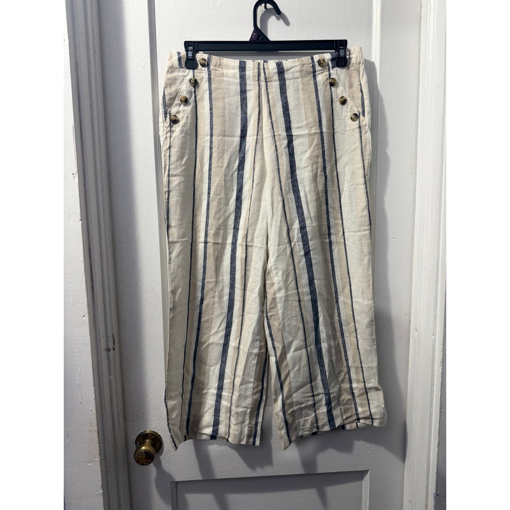 New Directions Beige Striped Linen Blend Wide Leg Sailor Pants Medium